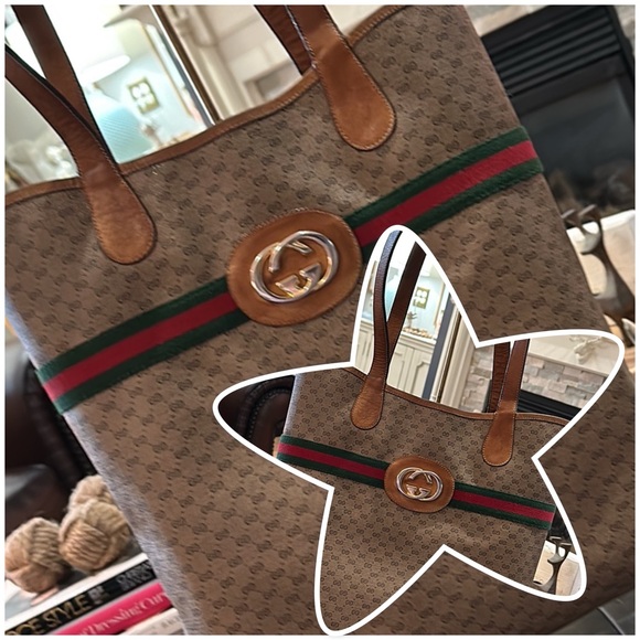 🔥🔥 Authentic Gucci Web Sherry Line Monogram Micro GG Large Leather Tote Bag 🔥🔥 - Picture 4 of 16